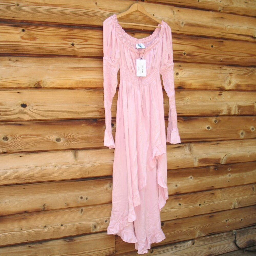 NWT Sleeper Juliette Shirred Asymmetric Dress in Pink - Picture 4 of 11
